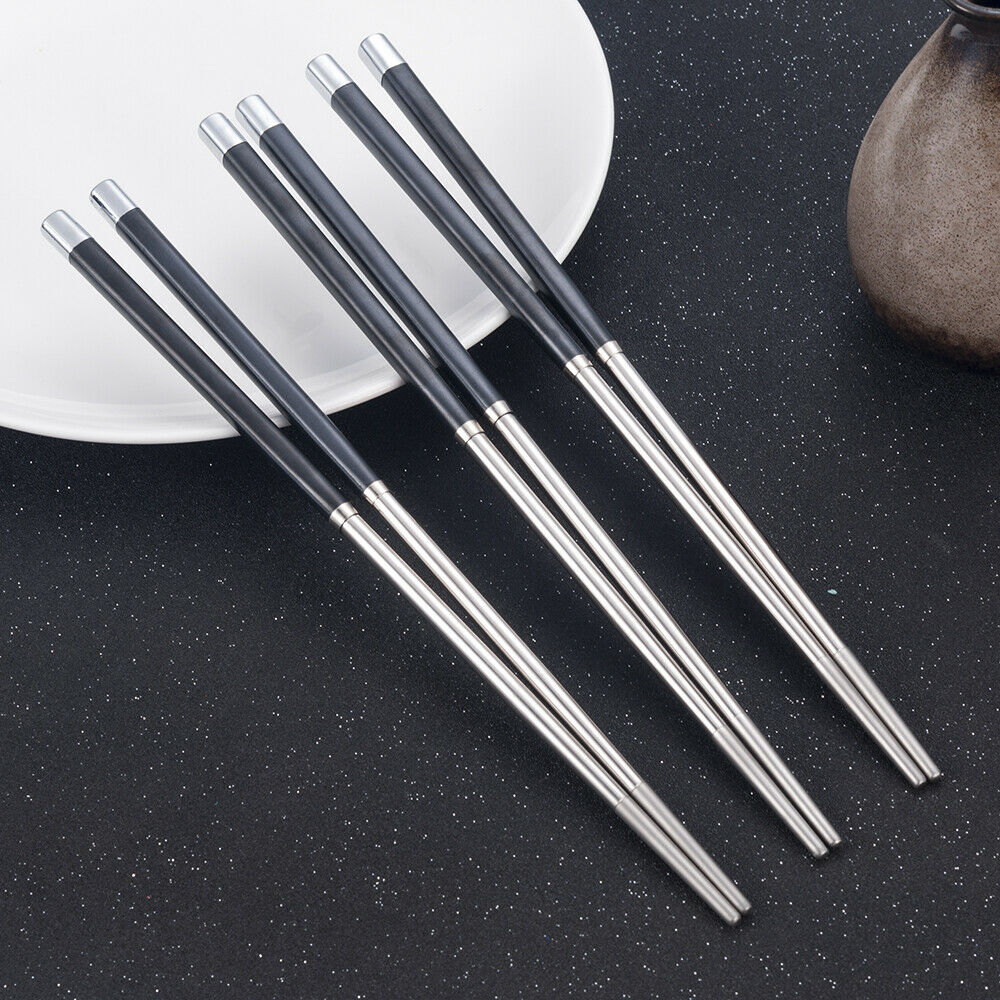 1 Pair Chopsticks Metal Korean Chinese Stainless Steel Chop Sticks Gift Black
