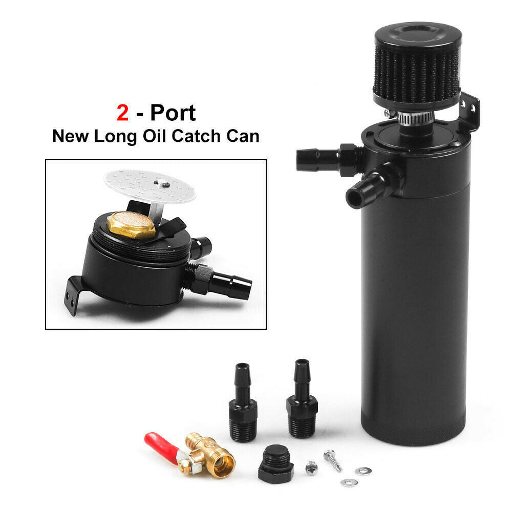 3/8" NPT Billet Aluminum Baffled 2-Port Oil Catch Can Tank with Breather Filter