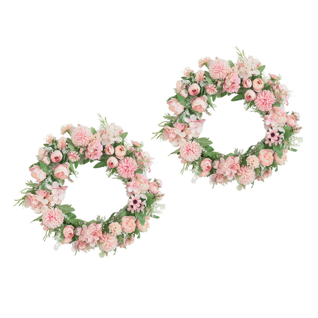 2x Artificial Peony Wreath Garland Door Farmhouse Showcase Party Decor Pink