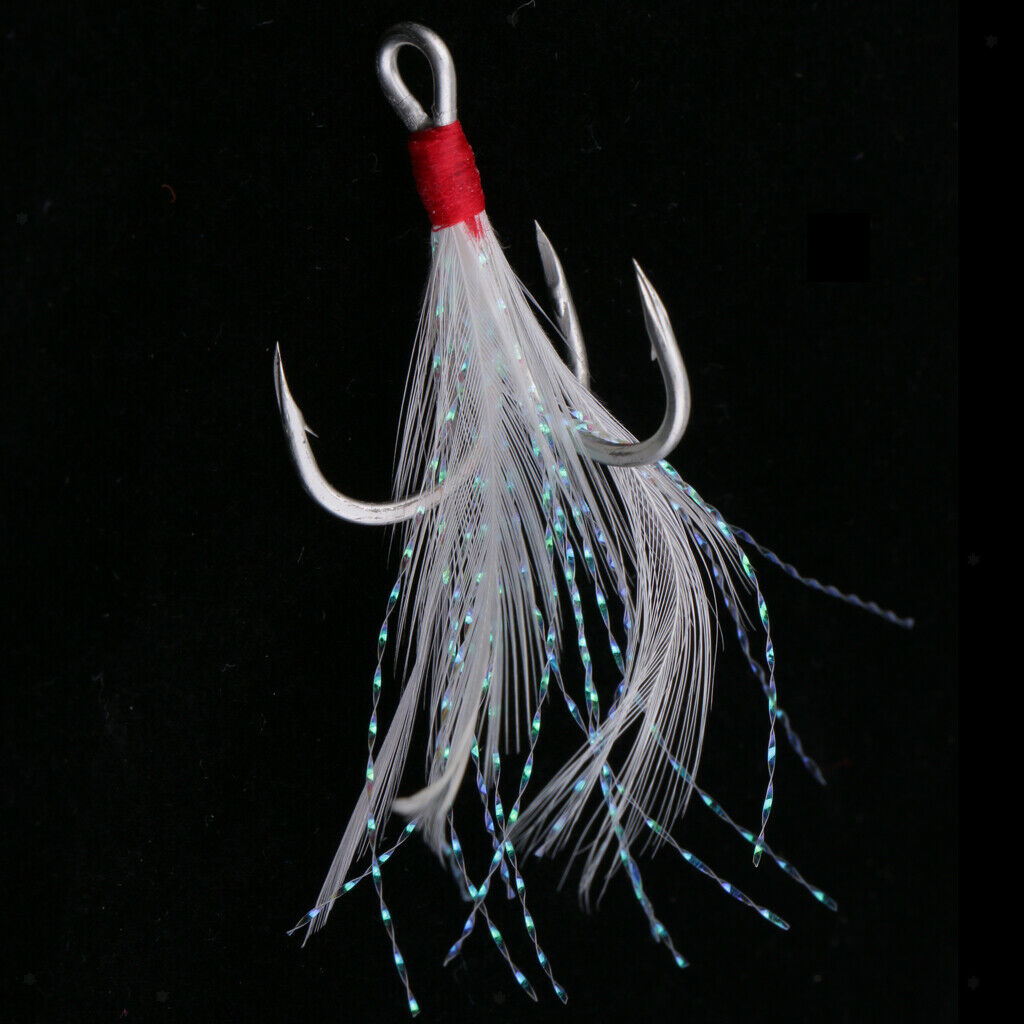 4X Treble With Feather Hook Sharp Fishing Bait White Carbon Steel Fishhook 2#