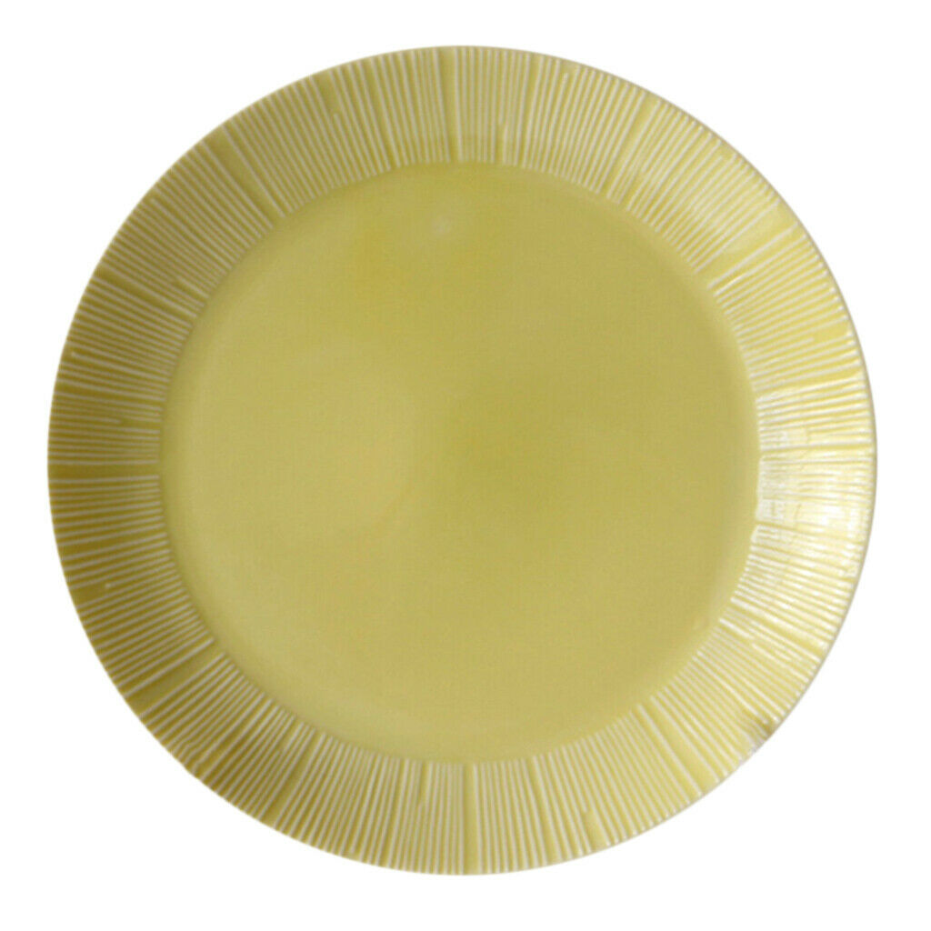 1Pc Round Embossment Pattern Ceramic Tableware Household Dish Plate Yellow