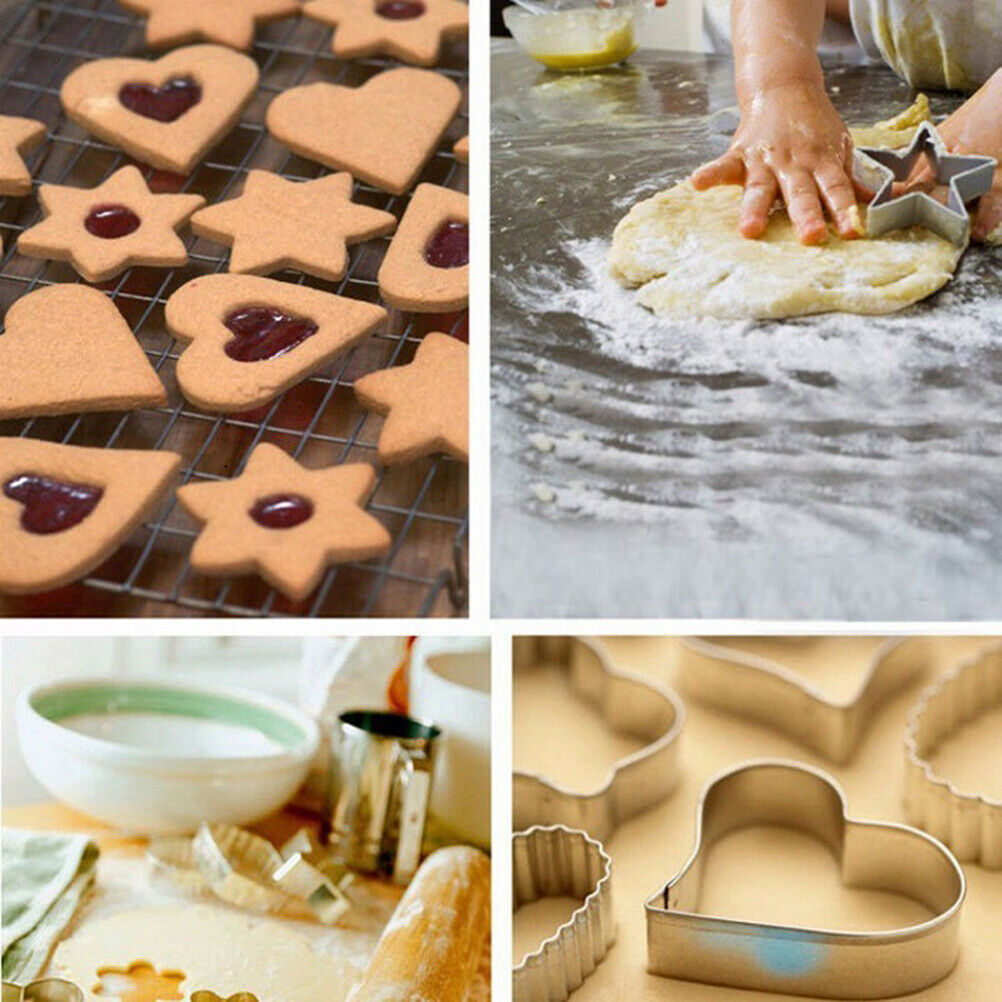12pcs Cookie Biscuit Cutters Round Star Heart Flower Shape Molds DIY Cake.l8
