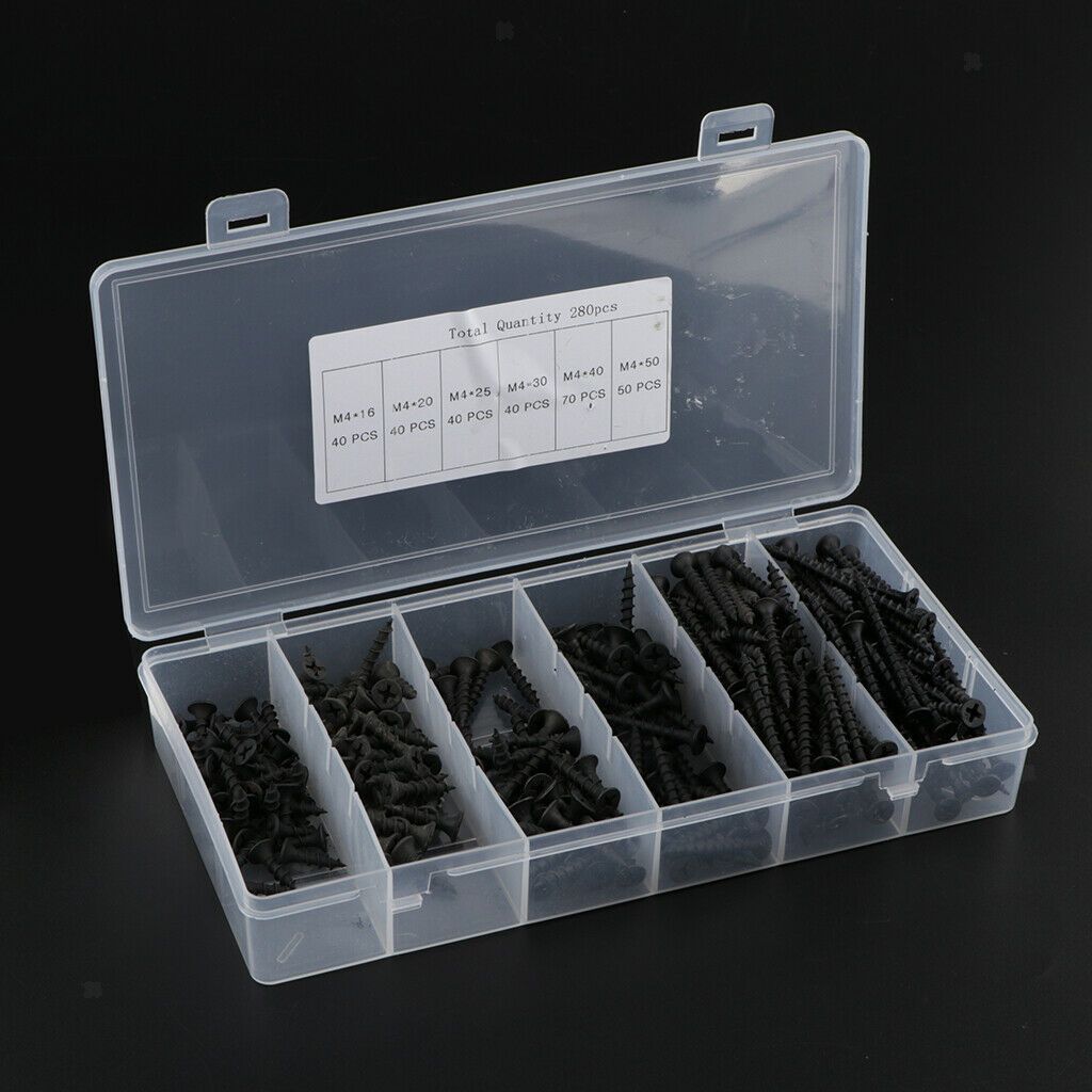 280 Pieces Black Screw Set Wooden Crafts Electronic Products Assortment Kits