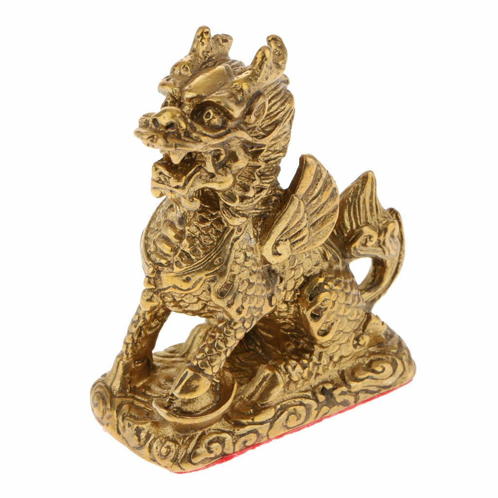 1 lot Copper Kylin Statue Lifelike Chinese Fengshui Kirin Desktop Ornament