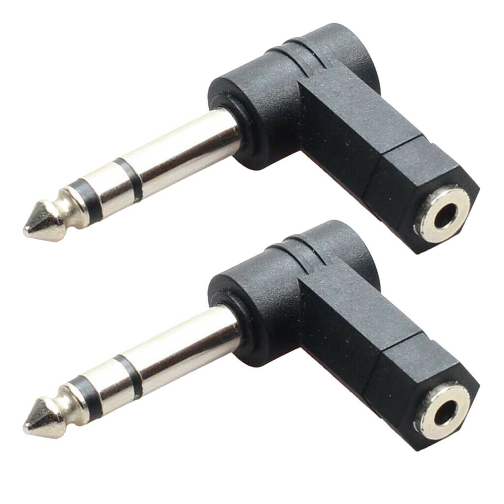 Stereo Female 6.35mm Male to 3.5mm  Female  1/4" Male Right Angle Audio Adapter