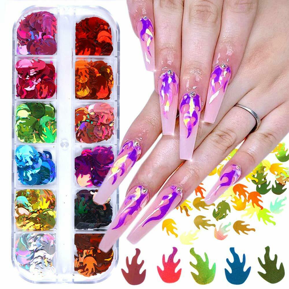Flame Nail Art Glitters Fire Nail Sequins Flakes Holographic Fire Nail Stickers
