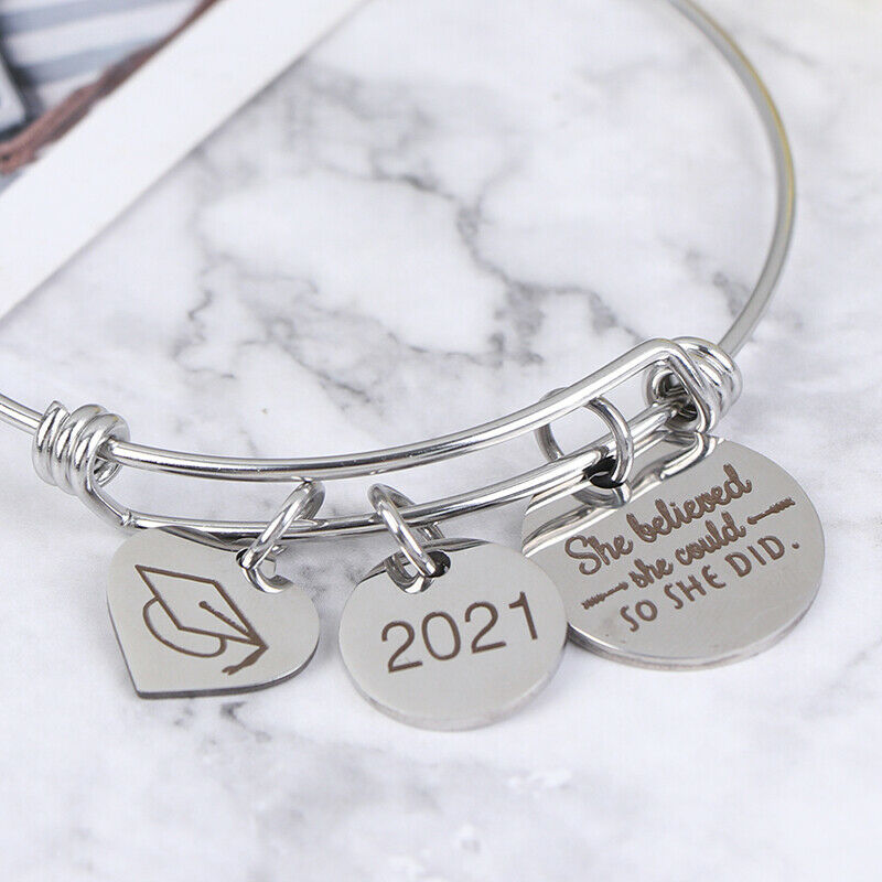 Stainless Steel Women Girls Inspirational Quotes Bangle Heart Charm Brace.l8