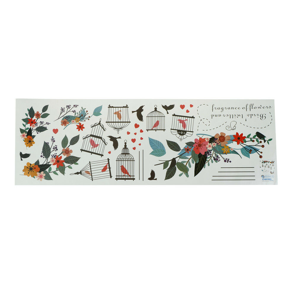 Flowers Birds Birdcage Stickers Decals Wall Art For HomeLiving Room`Bedro.l8