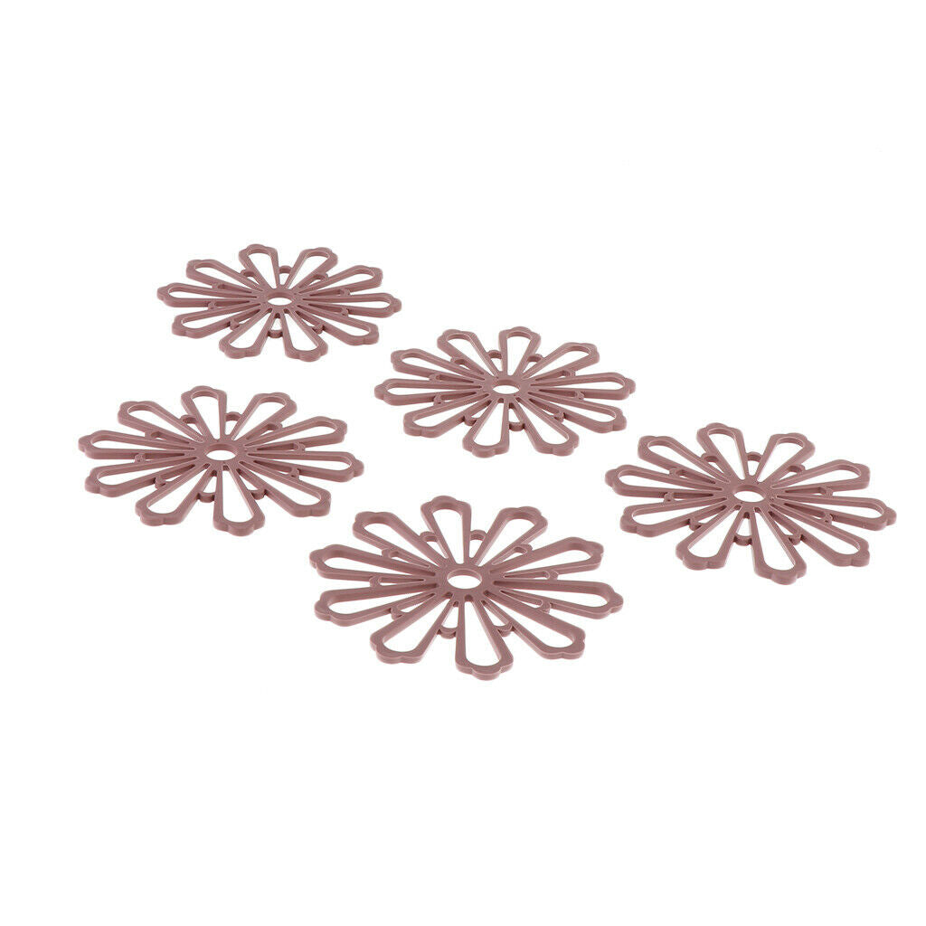 5 Pieces Flower Design Coaster Drink Coaster Mats Hot Pads Coffee Dark Brown
