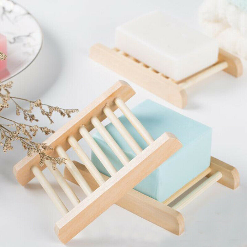 Natural Wood Bamboo Soap Drainer Dishes Tray Soap Dry Holder Storage Rack.l8