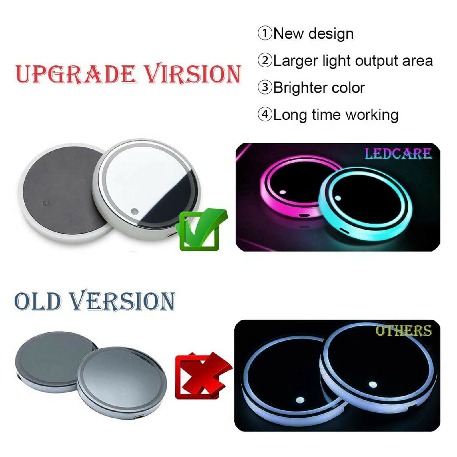 2PCS LED Cup Holder Luminescent Coaster 7 Colors USB Charging for Drink Mat