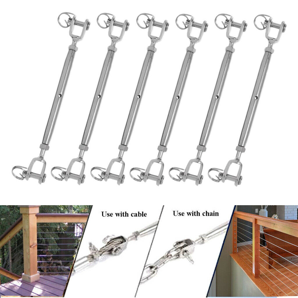 6 Pieces Stainless Steel Turnbuckle Jaw Wire Rigging Screw for Boat Yacht