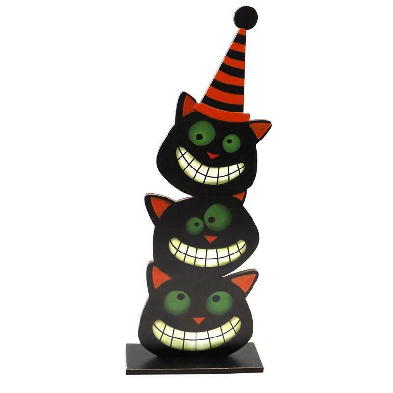 Cartoon Black Cats Wooden Sign Halloween Party Dinner Table Topper Decoration