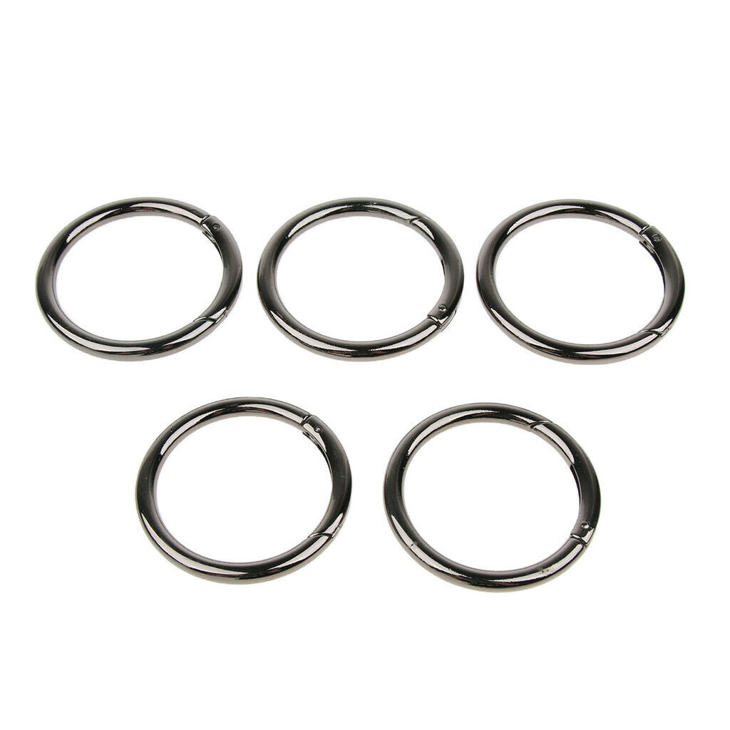 5pcs Round Buckles Carabiner Keychain Spring Push Open Hook Clip Black 38mm