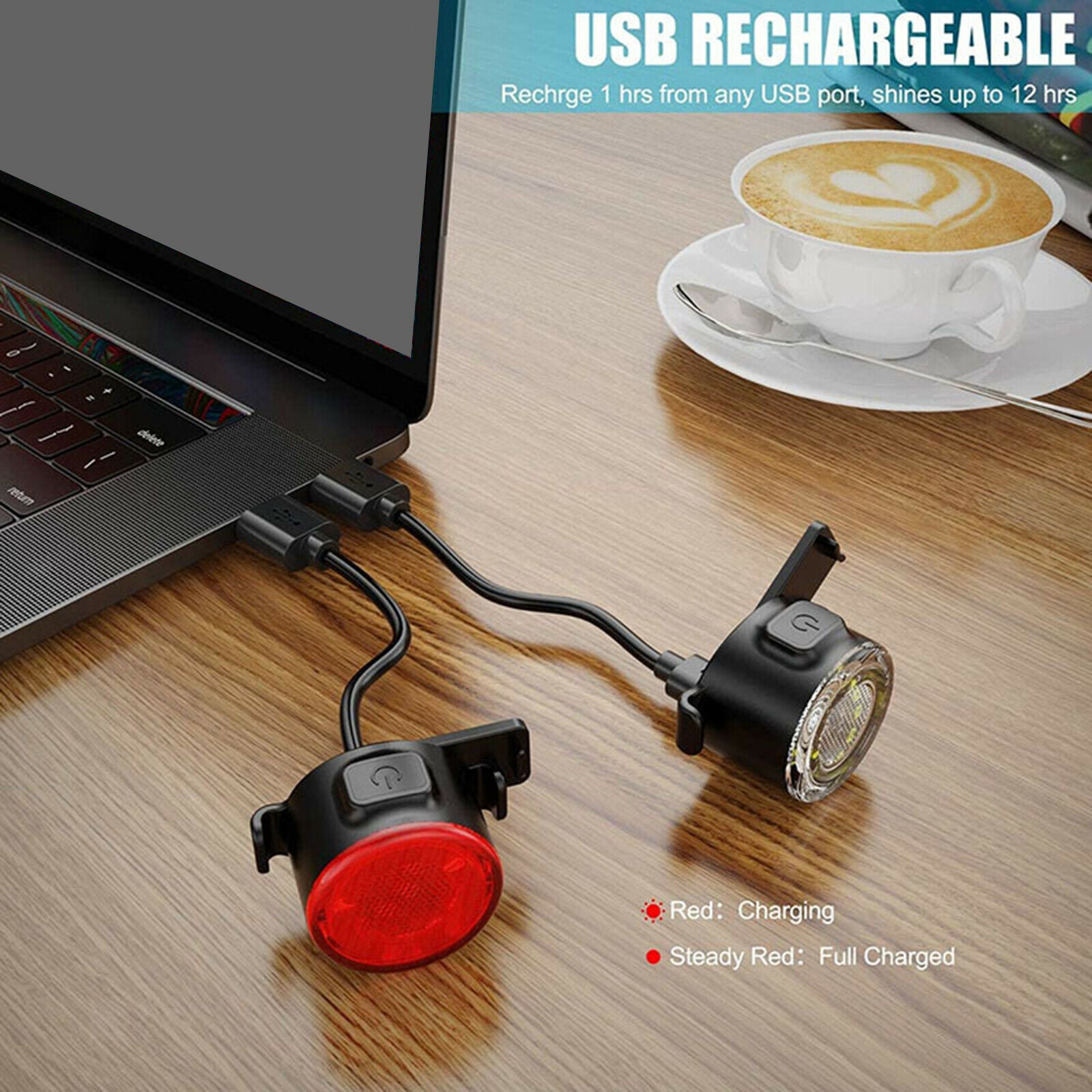 USB Rechargeable Cycling Light Bike Bicycle LED Front Rear Lamp Flashlight