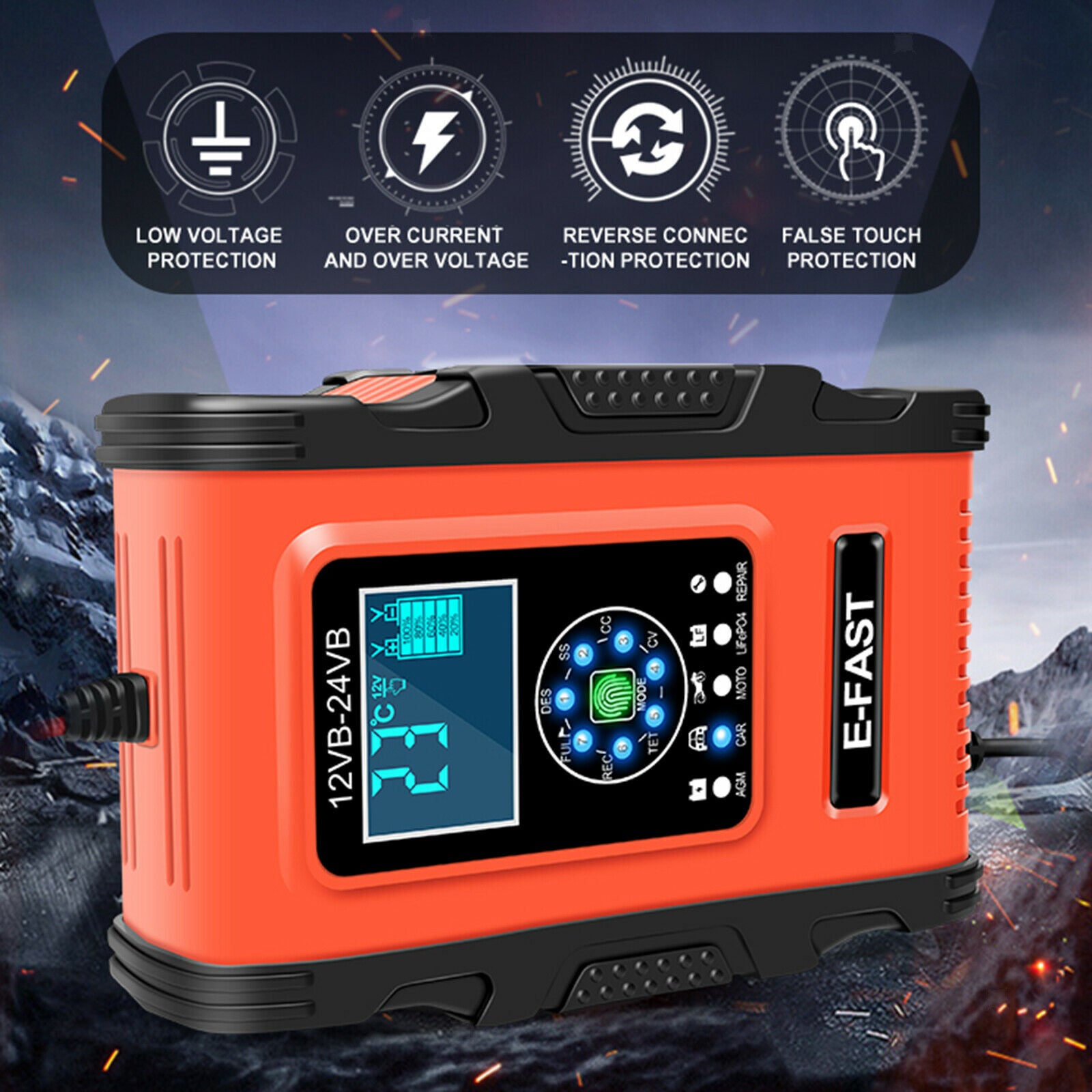 Car Battery Charger 24V 6A Automatic Motorcycle Charging Lead Acid Batteries