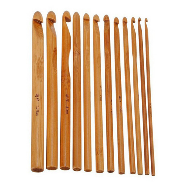 12 Size 6" Bamboo Handle Crochet Hook Knit Weave Yarn Craft Knitting Needles Set