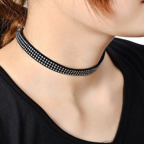 Fashion Black Faux Suede 10MM Leather Choker Necklace Gothic Grunge Retro Chain