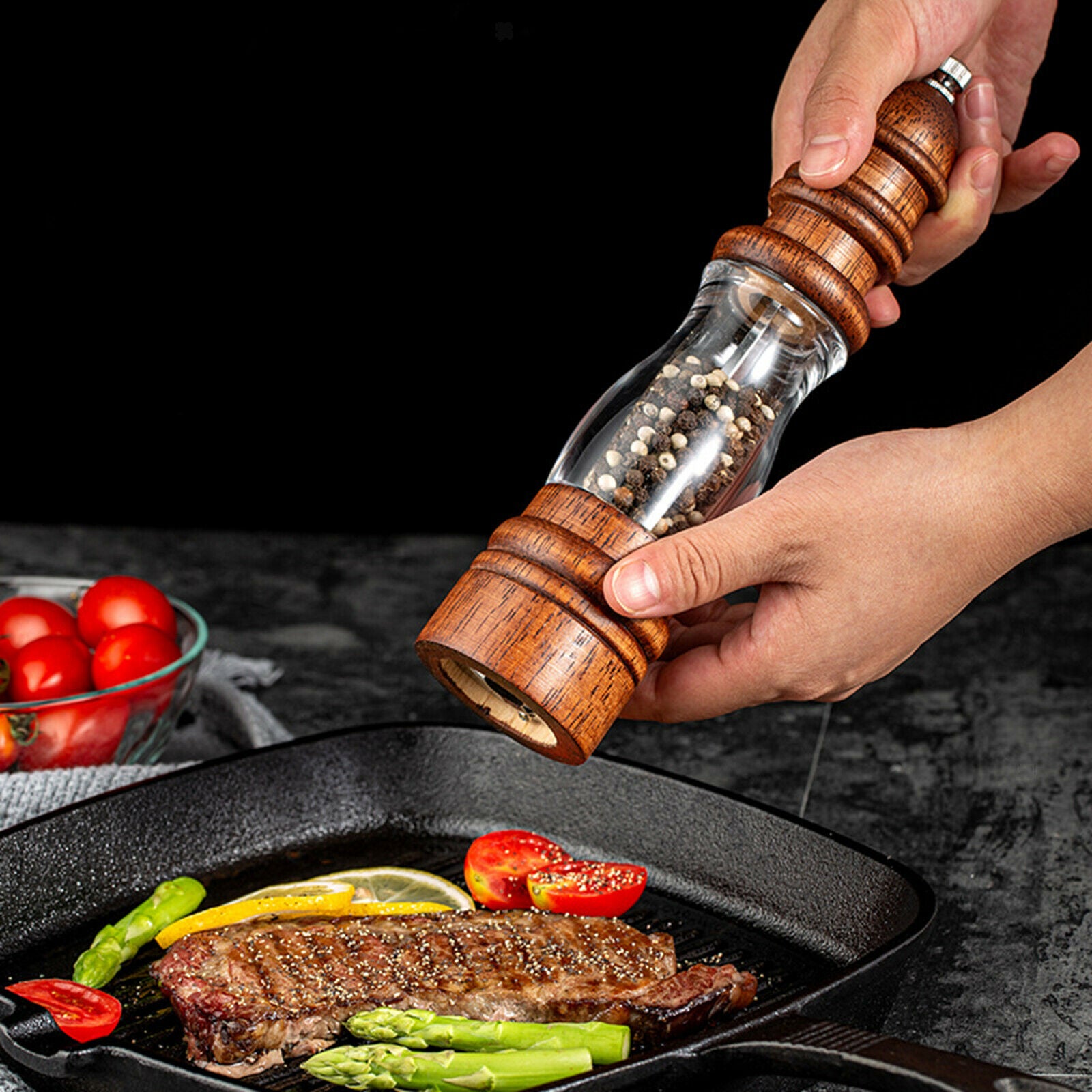 Wooden Salt and Pepper Grinder Refillable Pepper Shaker Chili Sesame Kitchen