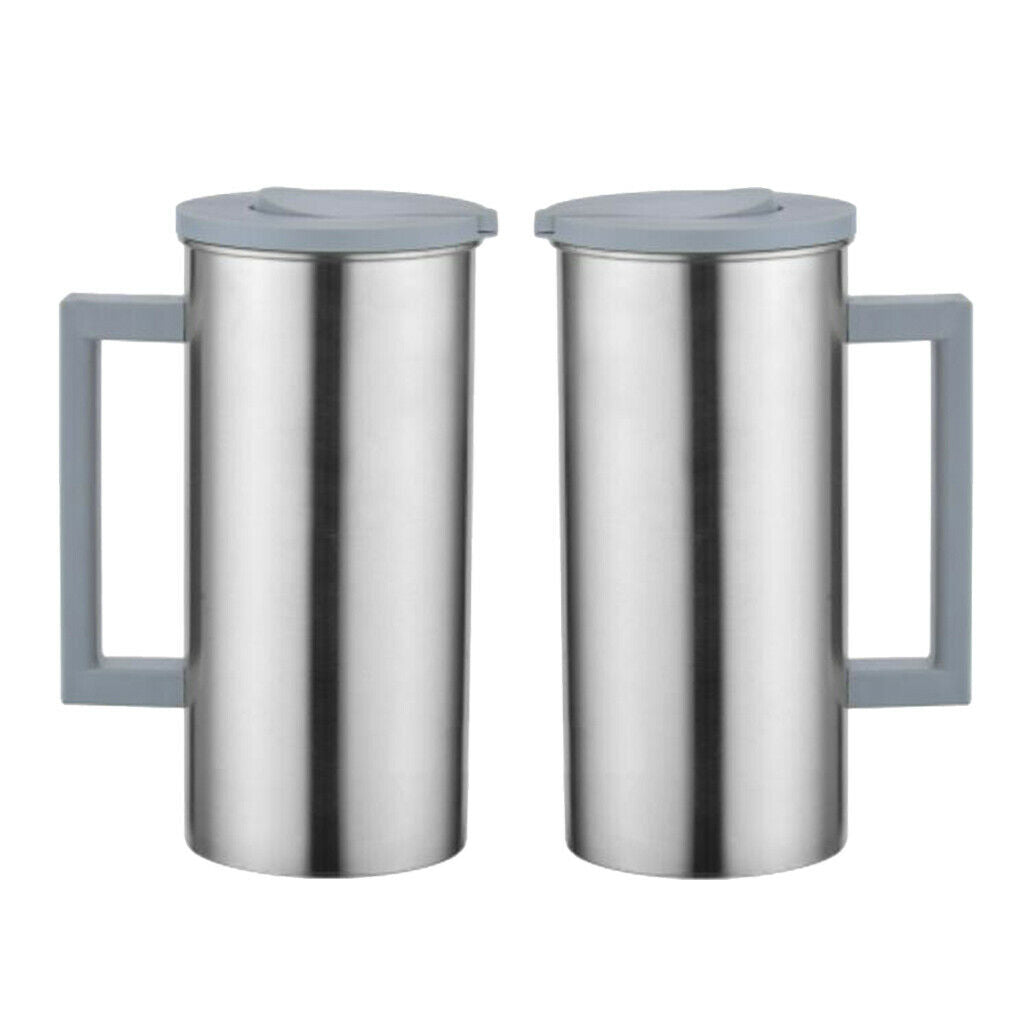 2 Pcs Stainless Steel Water Pitcher Grey Beverage Juice Ice Tea Jug Serving