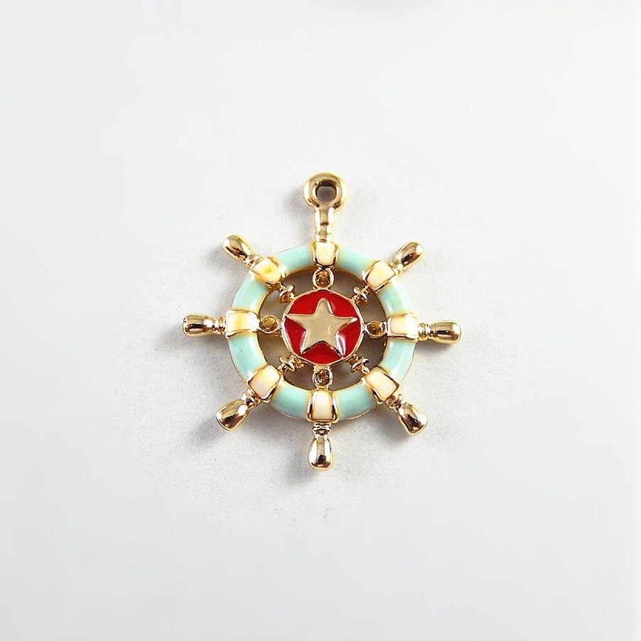 10pcs Colorful Enamel Alloy Steering Wheel Charms Pendant Necklace Jewelry Craft