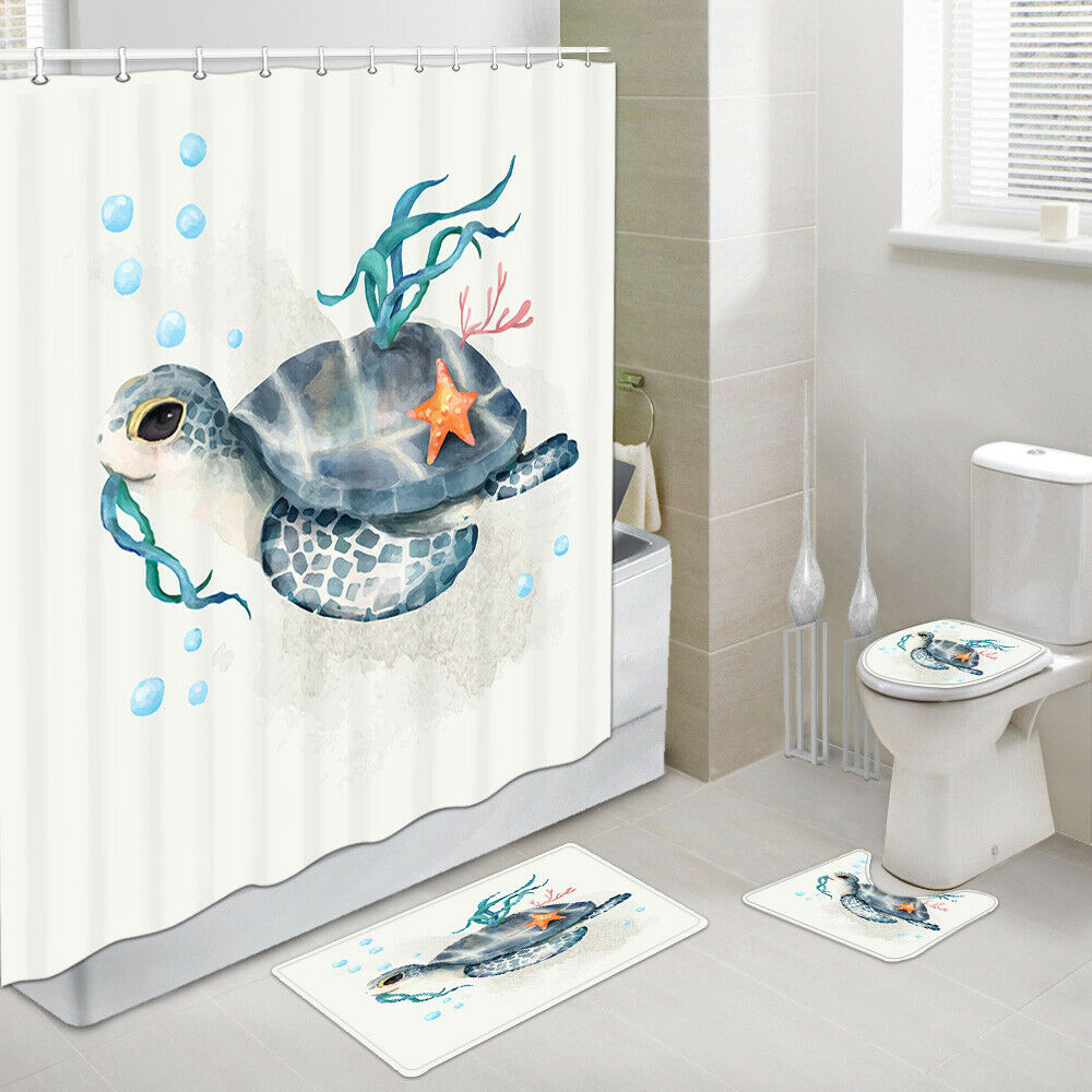 Pink plum blossoms Shower Curtain Set Bath Rug Toilet Lid Seat Cover 4PCS-Set