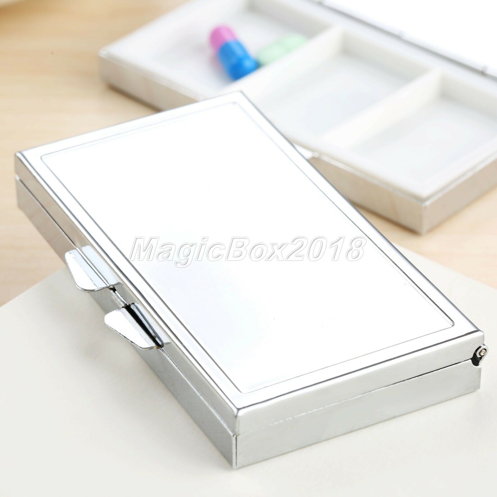 3 Grids Portable Pill Box Medicine Vitamin Organizer Container Rectangle Metal