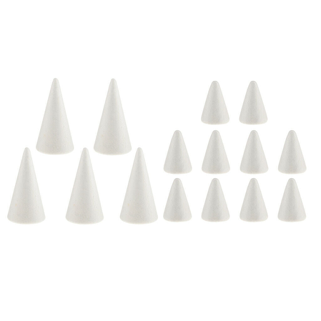 15Pcs Ornament Polystyrene Cone Shape Shaped DIY Foam Craft Styrofoam Decor