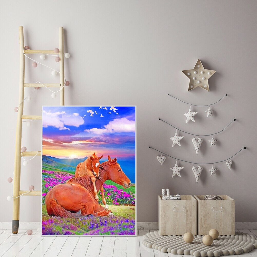 Blooming Flower Horse Digital Picture Landscape Animal Oil Painting Gift @