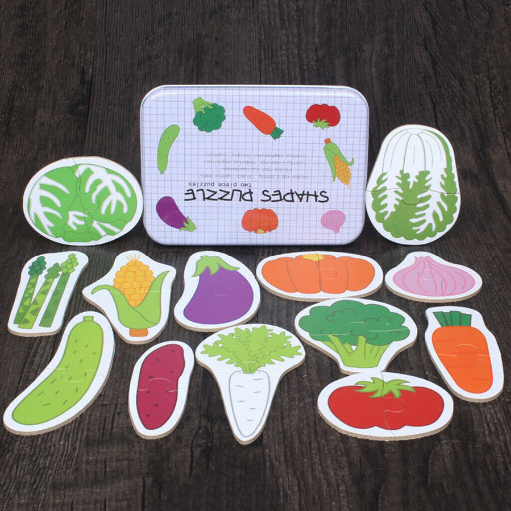Fruit &Vegetables ~Simple Baby Puzzles Toddlers Wooden Jigsaw in Tin box For