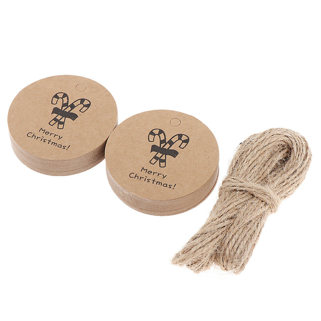50pcs Merry Christmas Crutch Round Kraft Paper Gift Tag Labels Favors