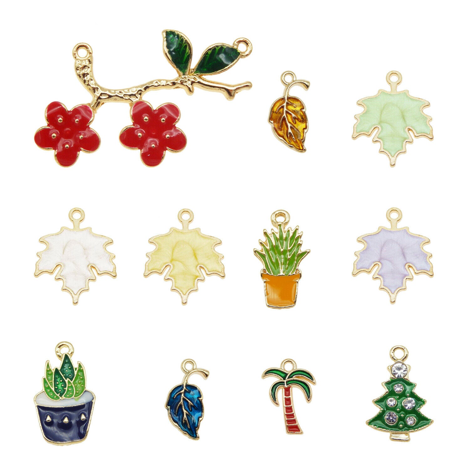 10pcs Assorted Mixed Enamel Alloy Plant Leaves Pendant Charms DIY Accessories
