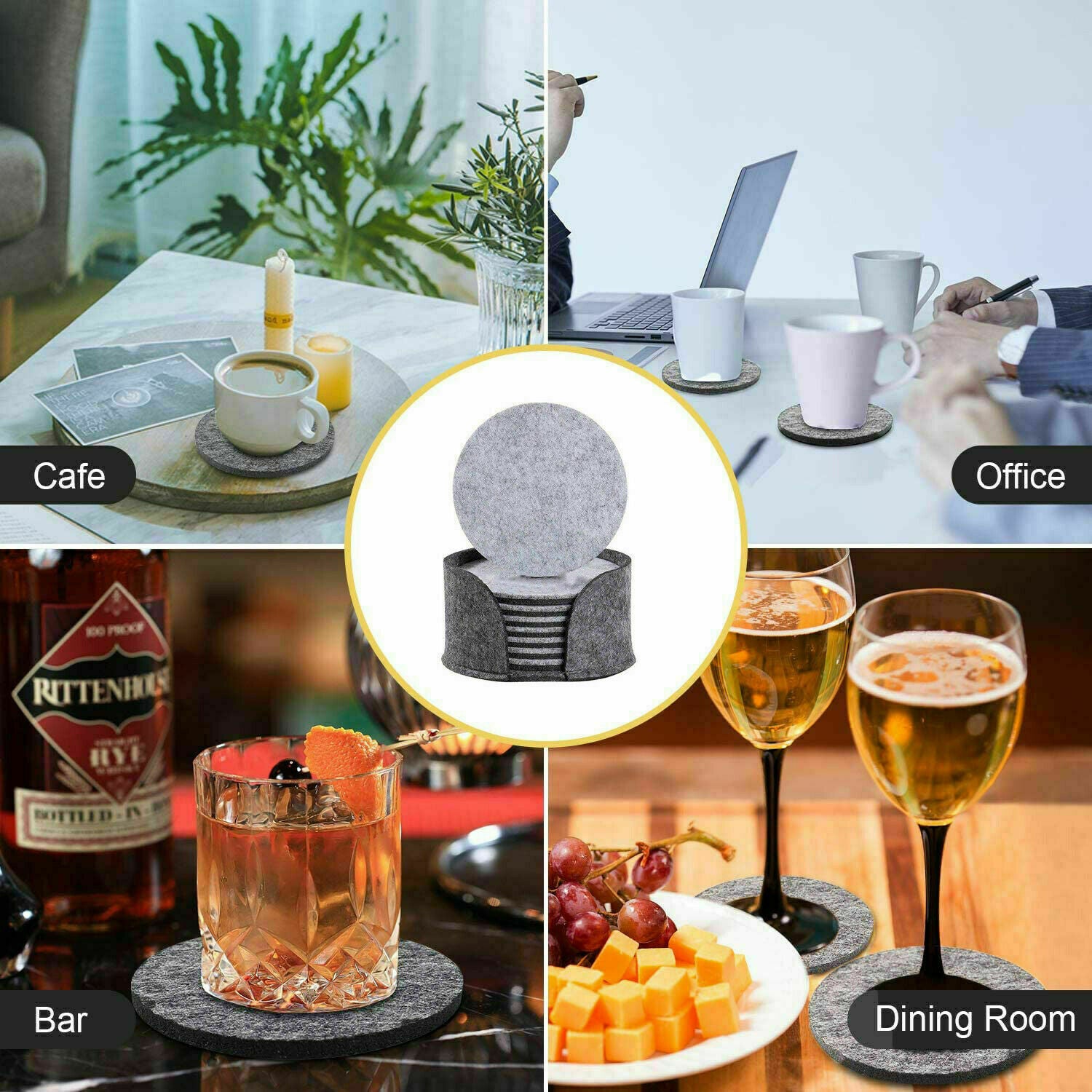 10x Drink Coasters Felt Anti Slip Pad For Table Decoration Round Shape Cup Mats