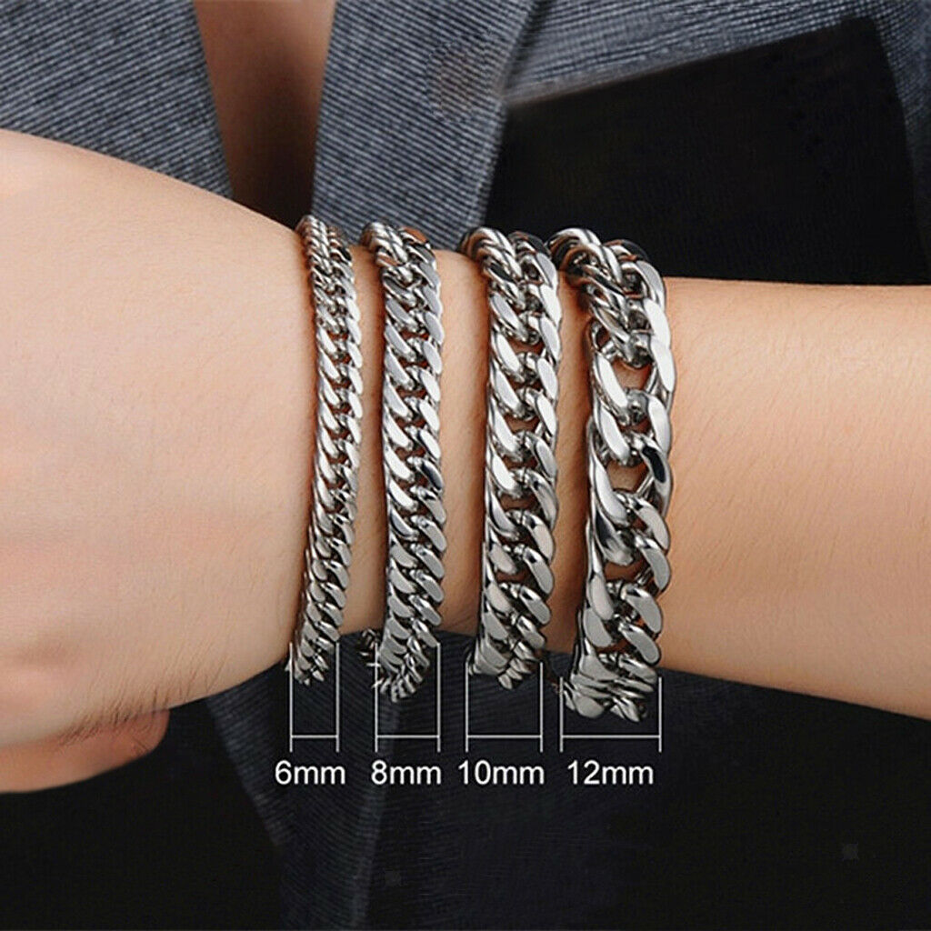 4pcs Casual Men Cuban Link Chain Bracelet Bangle Jewelry Lobster Clasp
