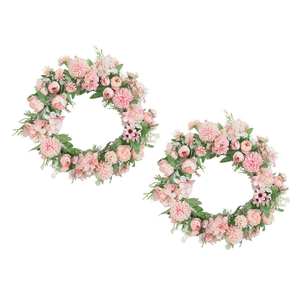 2x Artificial Peony Wreath Garland Door Farmhouse Showcase Party Decor Pink