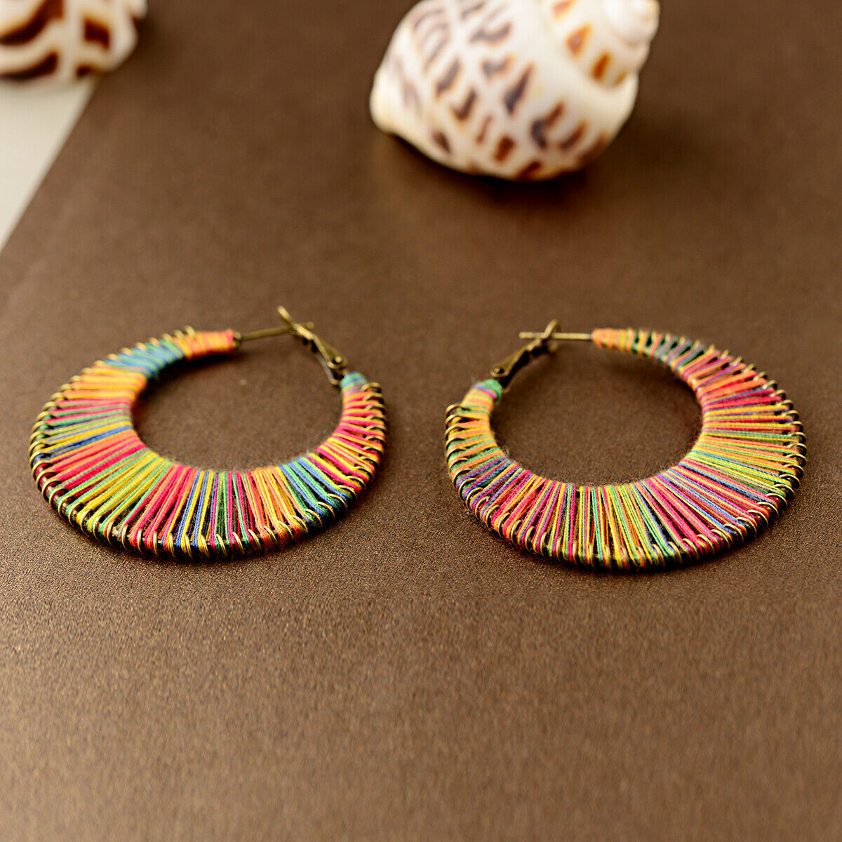 Fashion Geometric Colorful Round Cotton Hoop Earrings Women Wedding Jewelry Gift