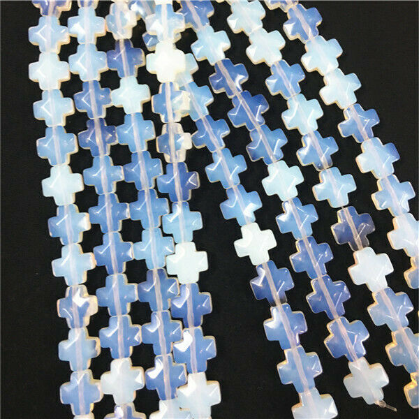 1 Strand/17Pcs 12x12x6mm Whte Opal Faceted Cross Spacer Loose Beads DIY HH672