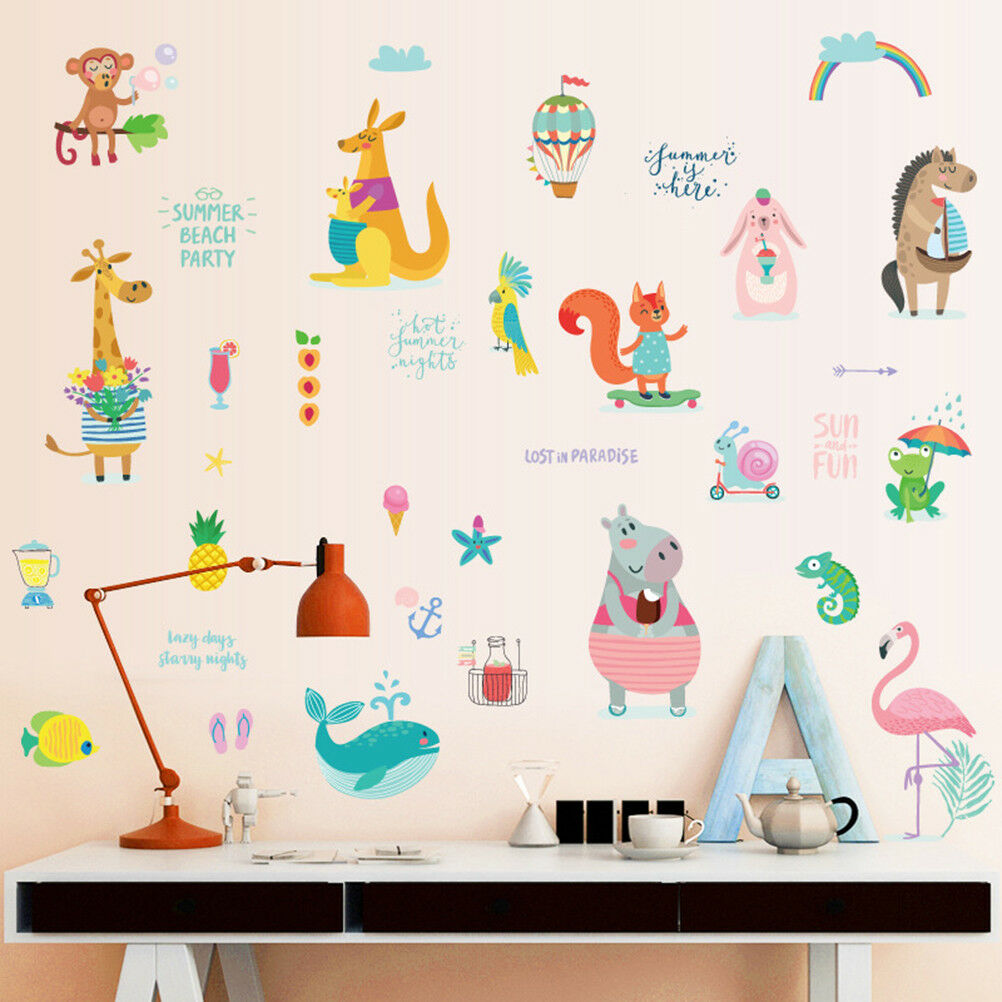 cartoon monkey whale flamingo mural wall stickers baby bedroom decor  BDAU