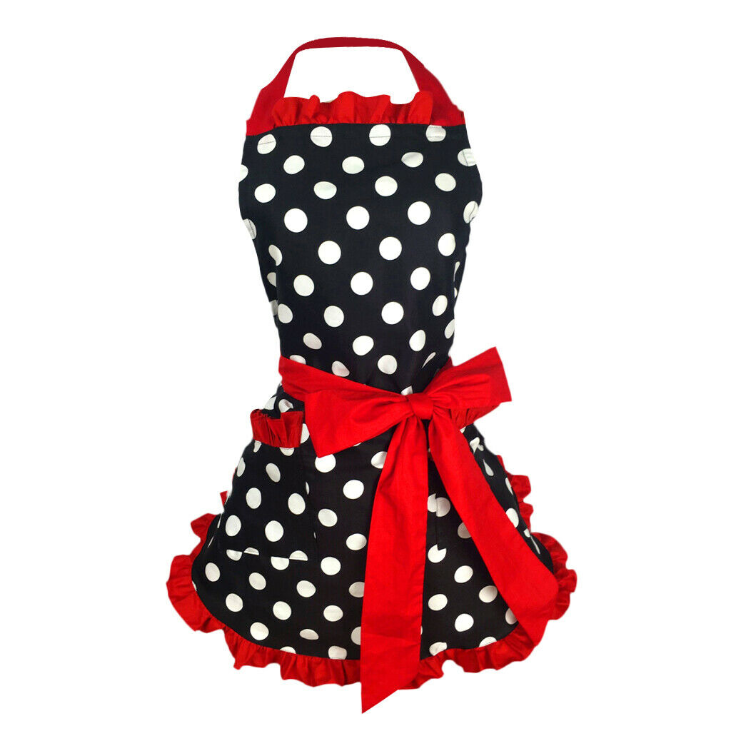 Cotton Kitchen Apron Maid Dots Apron Women Apron Bowknot Decor Bowknot Red