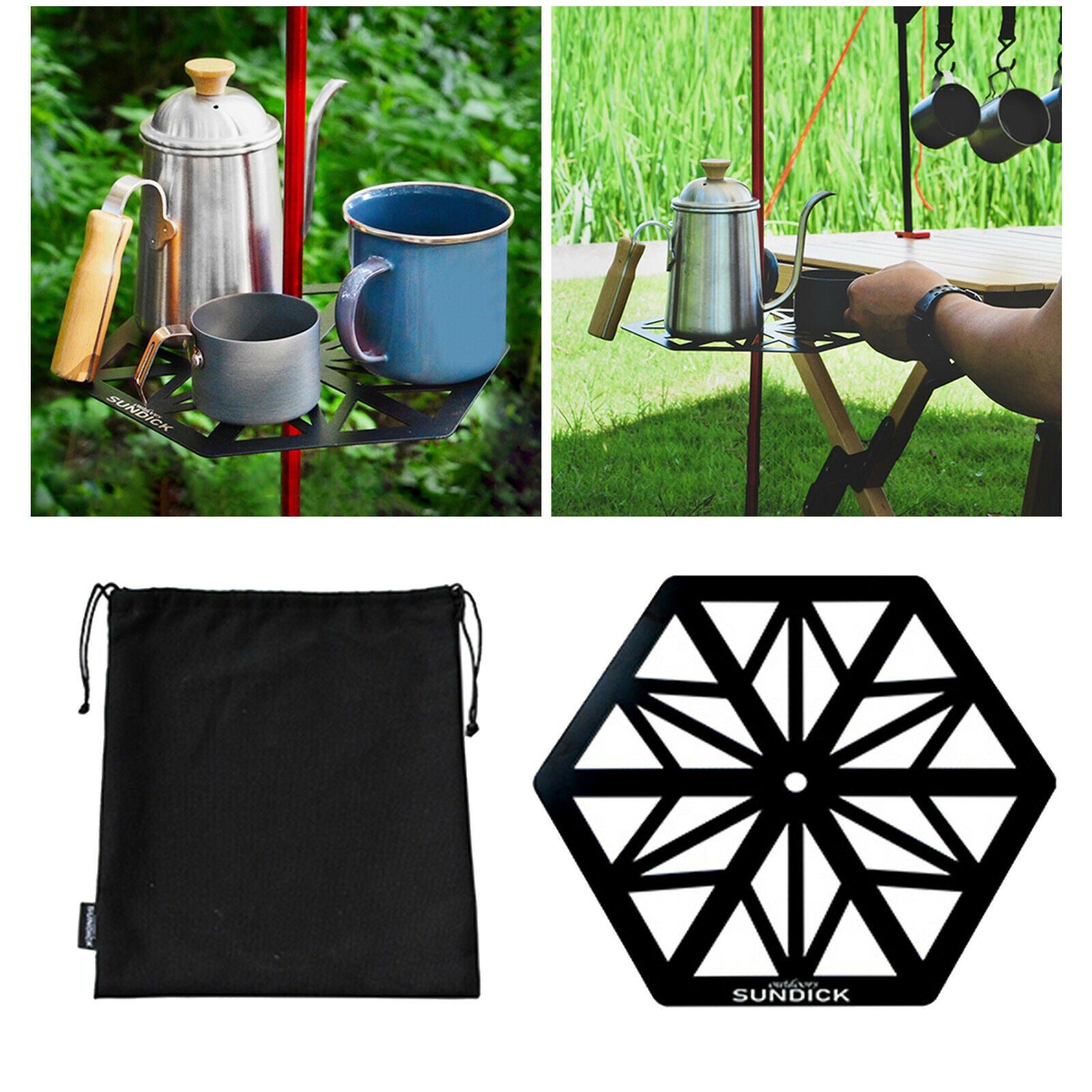 Outdoor Camping Lantern Stand Lamp Camping Light Pole Table Shelf Black