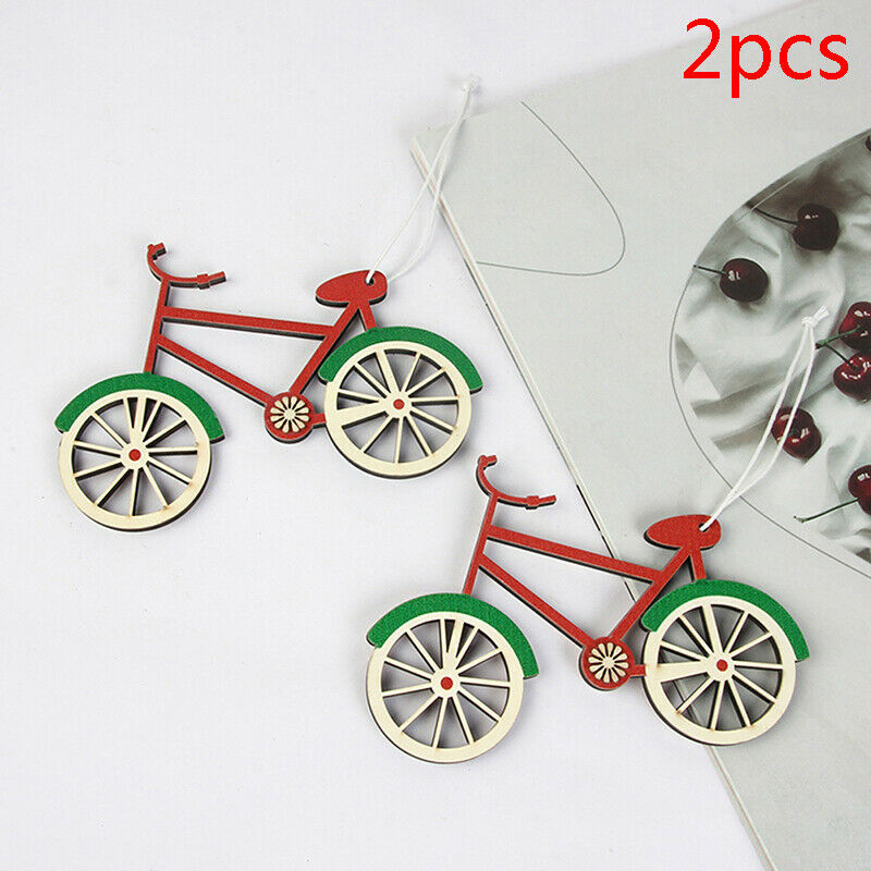 2 pcs Christmas ornament wooden pendant bicycle shape Christmas tree scene de JD