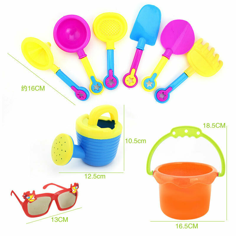 9pcs Kids Sand Beach Toys Castle Bucket Spade Shovel Rake Water Tools*Sunglasses
