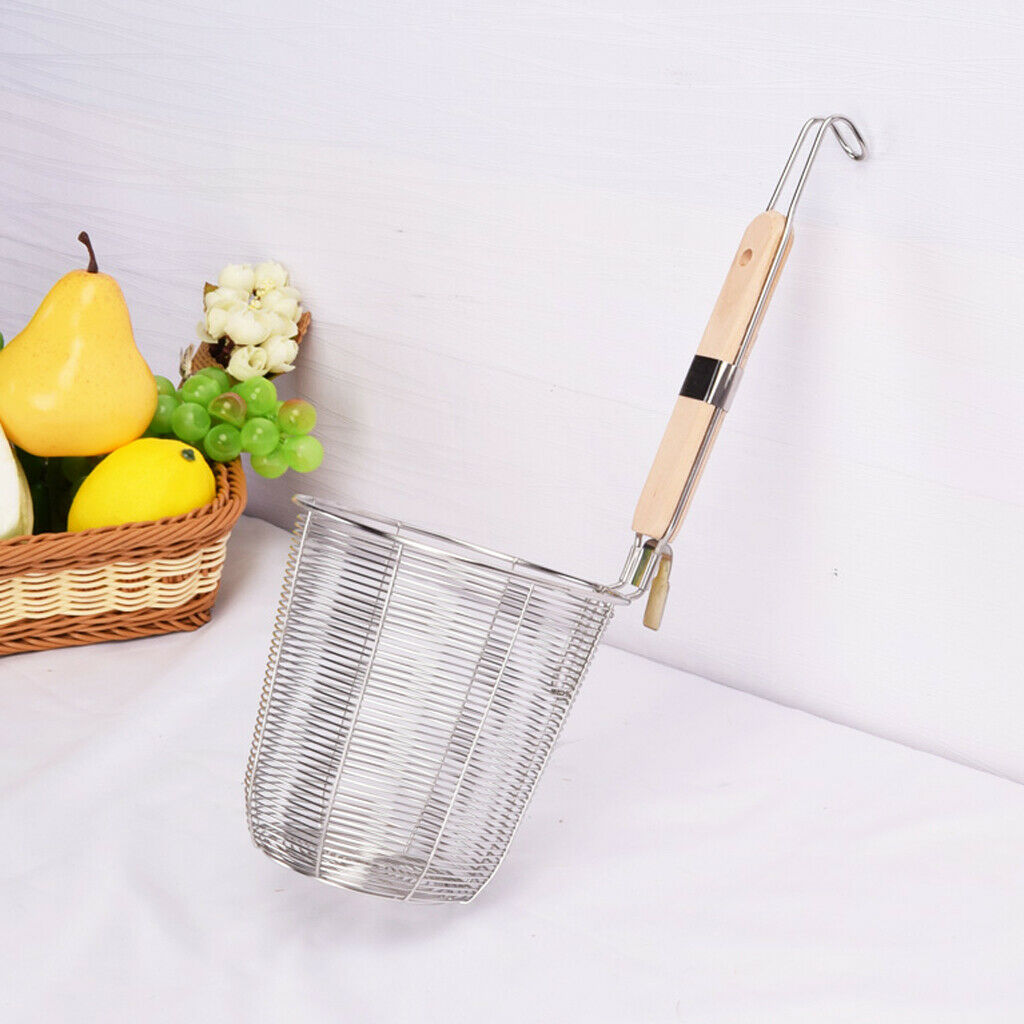 2x Kitchen Noodle Strainers with Hook, Stainless Steel, Deep Fry Basket  S+M
