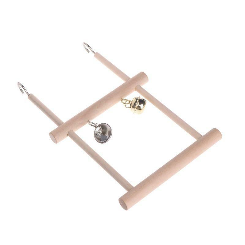 Birds Perch Parrot Toys Stand Holder Natural Wood Swing Bell Cage Hanging Ladder