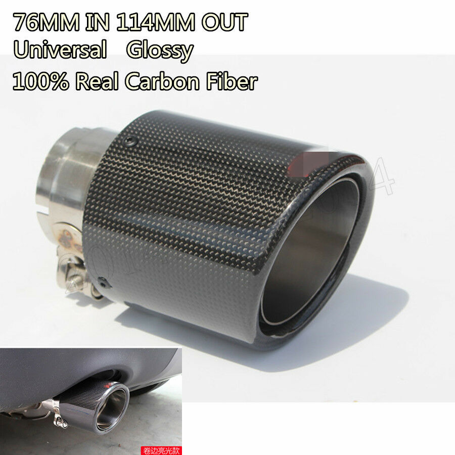 Inlet 3" 76mm Outlet 4.5" 114mm Carbon Fiber Glossy Exhaust Tips Muffler Pipe