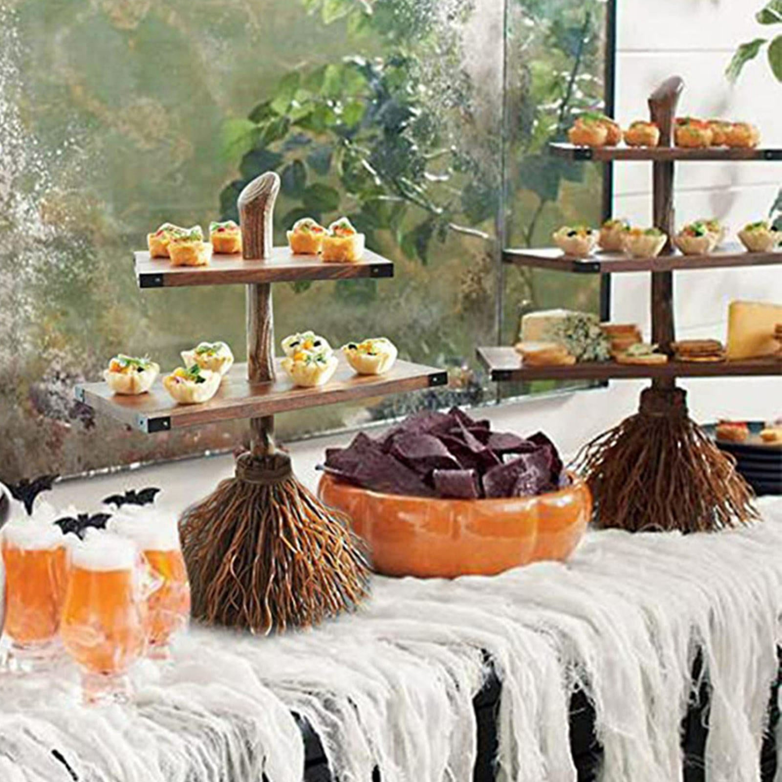 Halloween Broomstick Server Plates Cute Snack Stand Cakes Fruit Desserts Candy