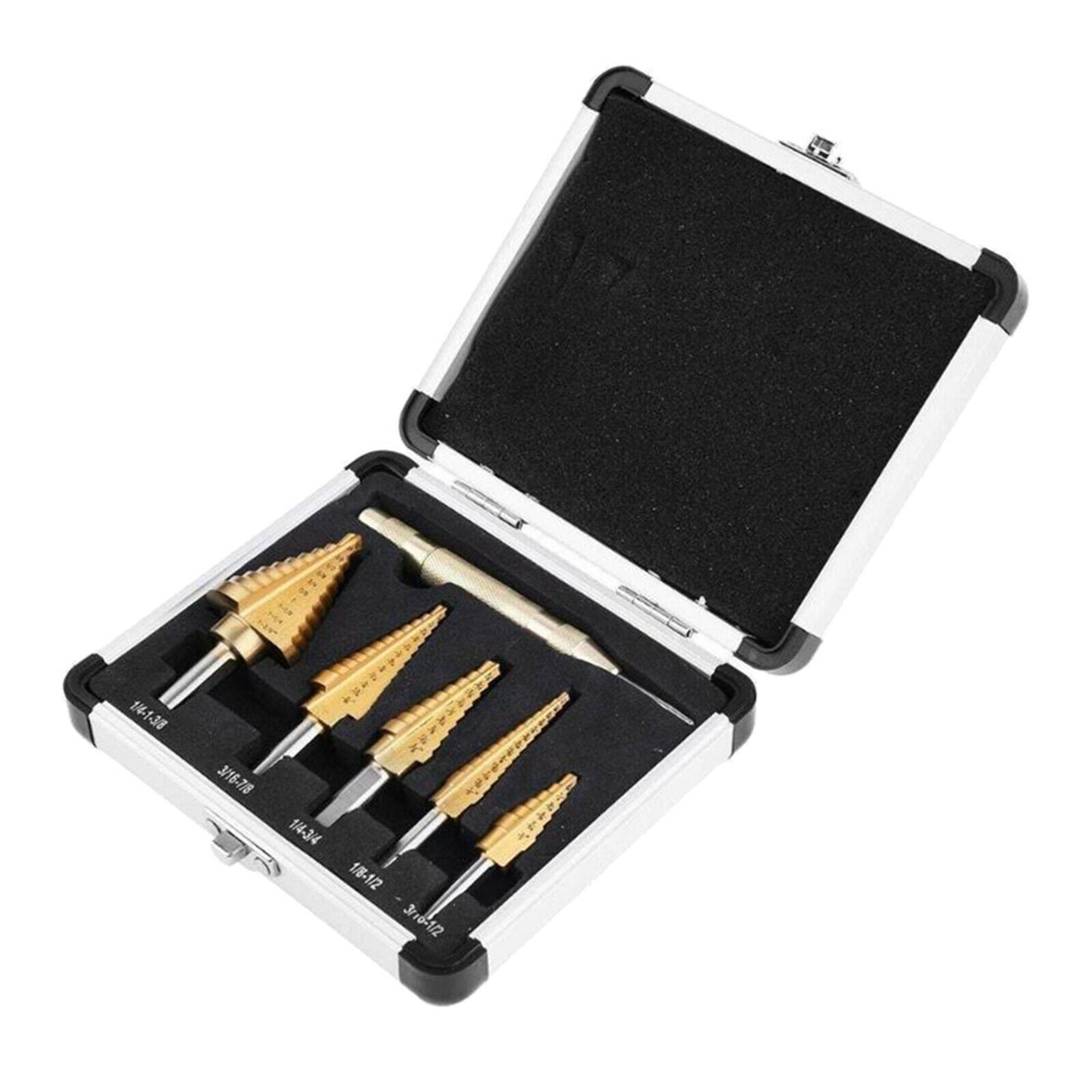 6PCS Titanium Coated Steel Step Drill Hex Shank Set with Aluminum Case