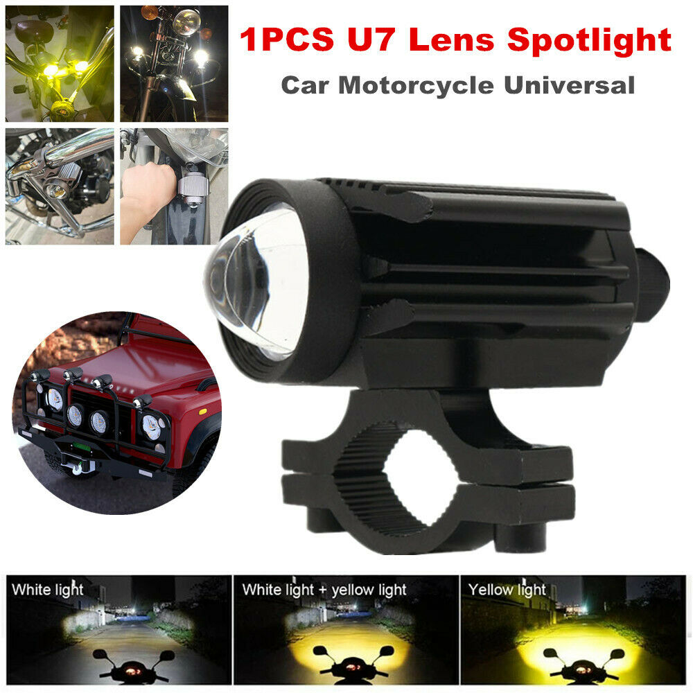 1PCS LED Car Motorcycle Bikes U7 Lens Two-color Spotlight Lamp 6000K Waterproof