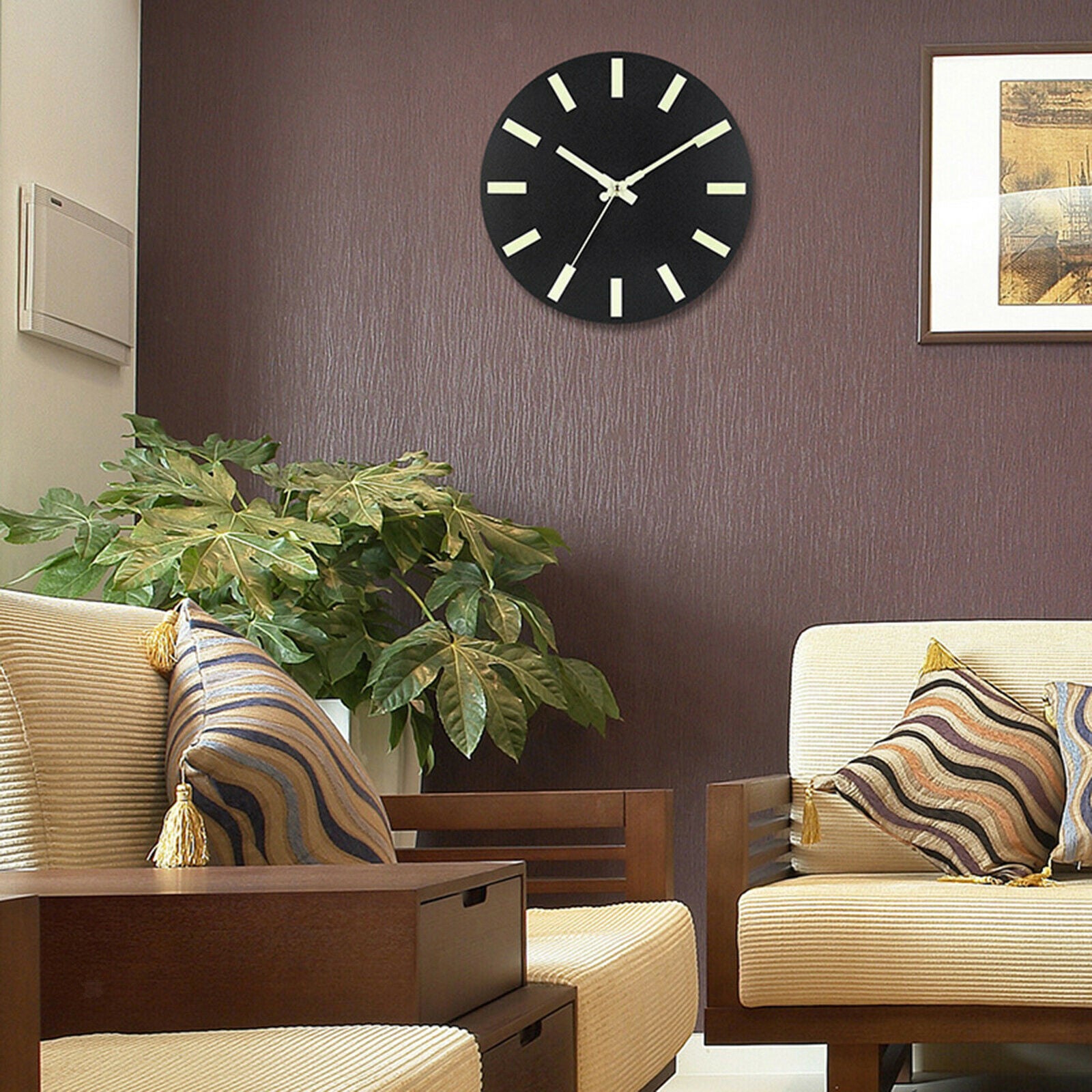 Modern Wooden Round Luminous Wall Clock Night Light Quartz Clocks Office