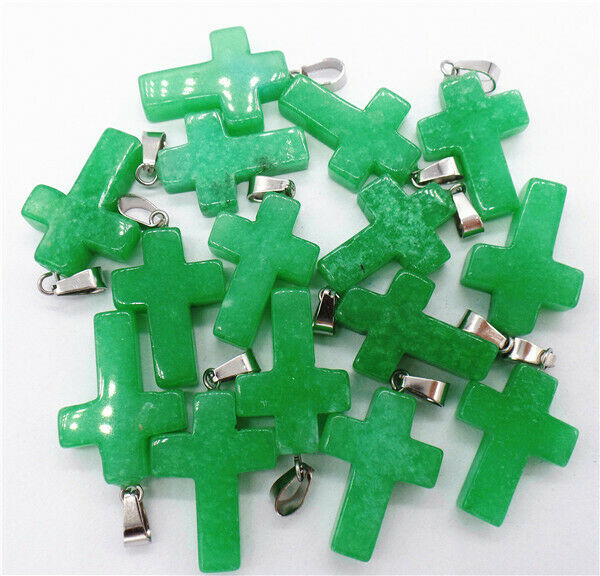 100Pcs 25x18x6mm Green Malay Jade Cross Pendant Bead DIY Jewelry Making HH8280